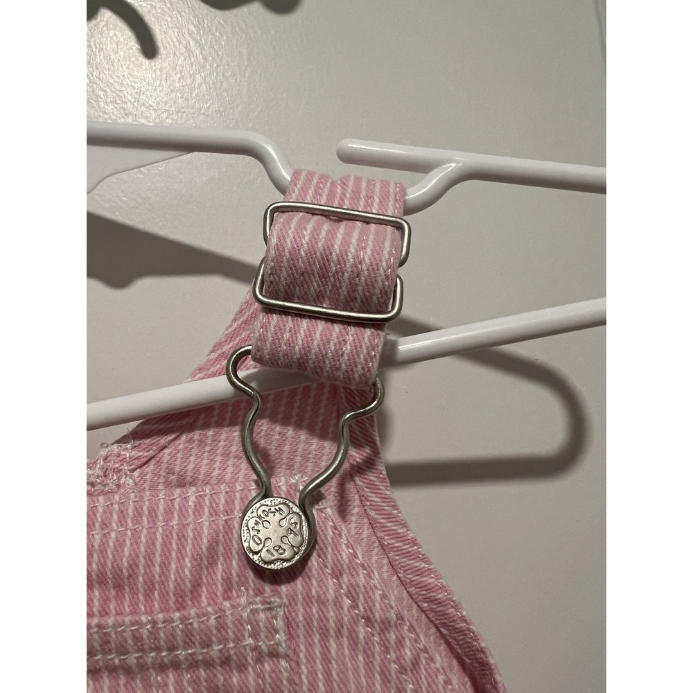 Vintage Oshkosh B'gosh Baby Girls Pink/White Striped Bib Jumper Overalls 6-9 M - Picture 4 of 7